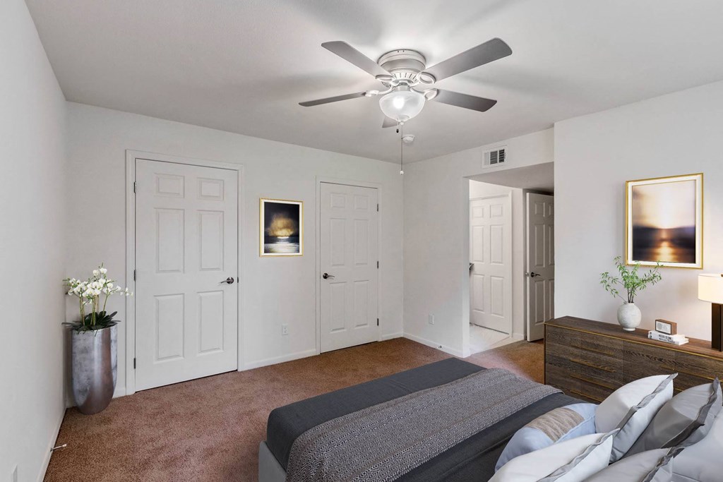 Bedroom With Ceiling Fan at Lakecrest Village, Houston, 77078 
