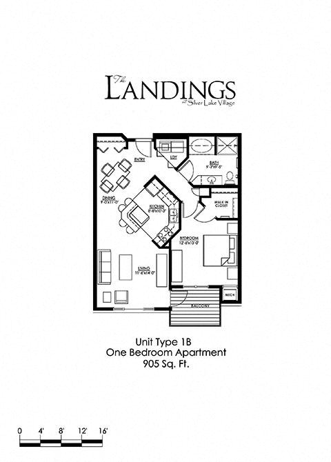 1 Bedroom Floor Plan at The Landings at Silver Lake Village, St. Anthony, MN 55421