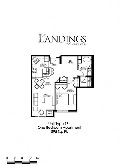 1 Bedroom Floor Plan at The Landings at Silver Lake Village, St. Anthony, MN