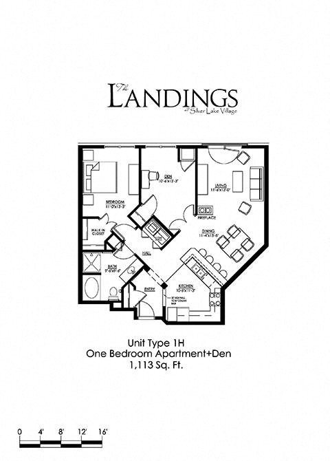 1 Bedroom Floor Plan at The Landings at Silver Lake Village, St. Anthony, 55421