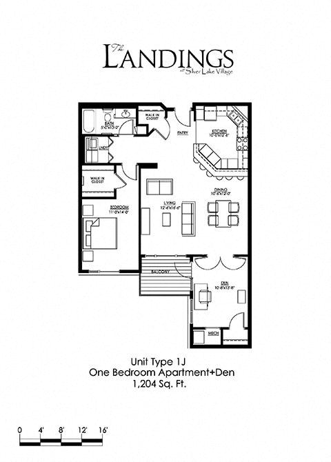 1 Bedroom Floor Plan at The Landings at Silver Lake Village, St. Anthony Minnesota
