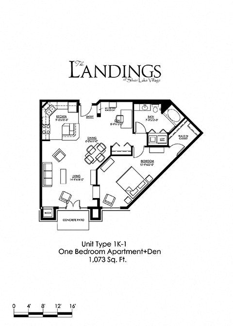 1 Bedroom Floor Plan at The Landings at Silver Lake Village, St. Anthony, MN