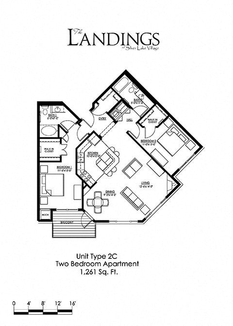 2 Bedroom Floor Plan at The Landings at Silver Lake Village, St. Anthony