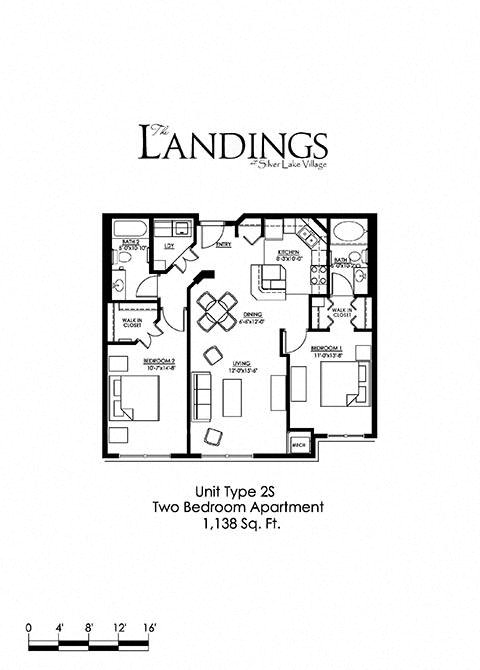 2 Bedroom Floor Plan at The Landings at Silver Lake Village, St. Anthony