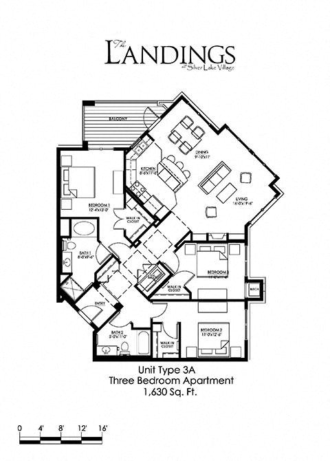 3 Bedroom Floor Plan at The Landings at Silver Lake Village, Minnesota, 55421