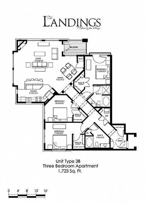 3 Bedroom Floor Plan at The Landings at Silver Lake Village, St. Anthony, MN 55421