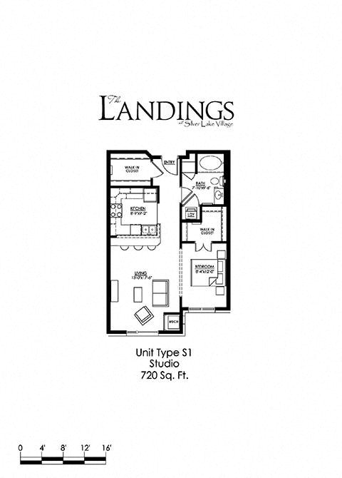 Studio Floor Plan at The Landings at Silver Lake Village, Minnesota