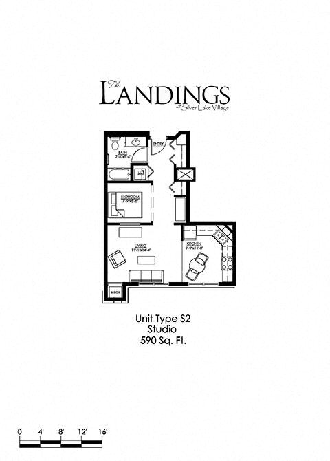 Studio Floor Plan at The Landings at Silver Lake Village, Minnesota, 55421