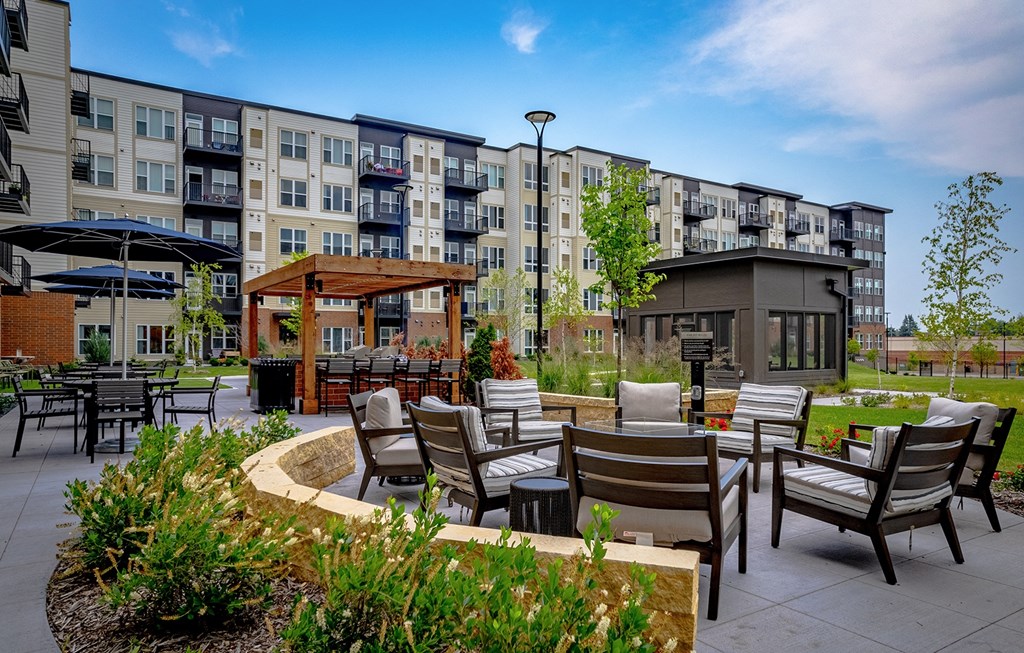 Outdoor Patio With Firepit at Signal Hills 55+ Apartments, West St. Paul, Minnesota