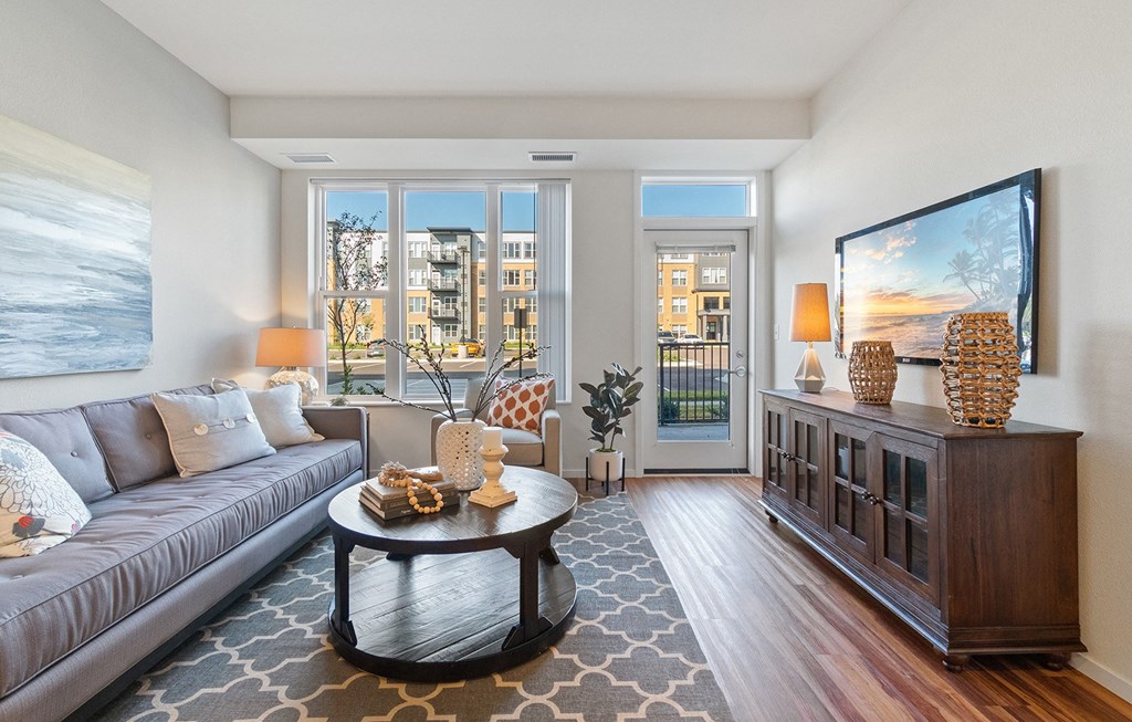 Model Living Room at Signal Hills 55+ Apartments, West St. Paul, MN, 55118