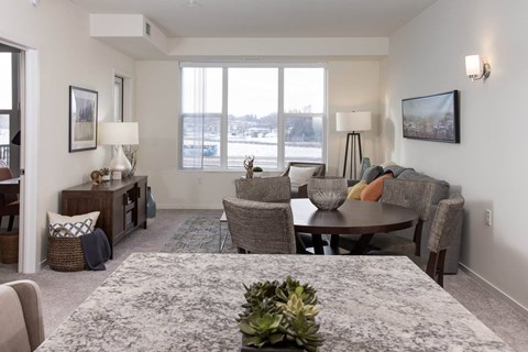 Living Room at The Legends of Cottage Grove 55+ Apartments, Cottage Grove, MN 55016