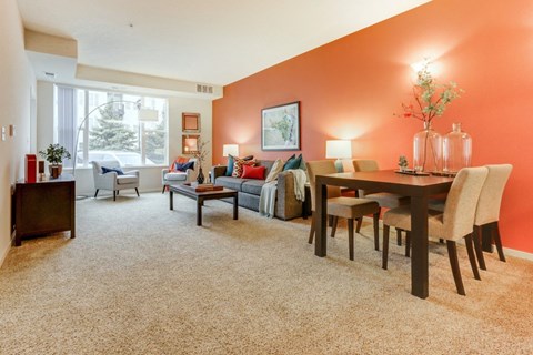 Living Room with coffee table at The Legends at Silver Lake Village 55+ Apartments, St. Anthony, Minnesota, 55421