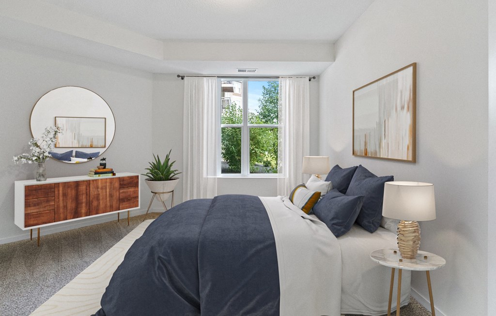 Comfortable Bedroom With Large Window at The Legends of Columbia Heights 55+ Living, Columbia Heights, 55421