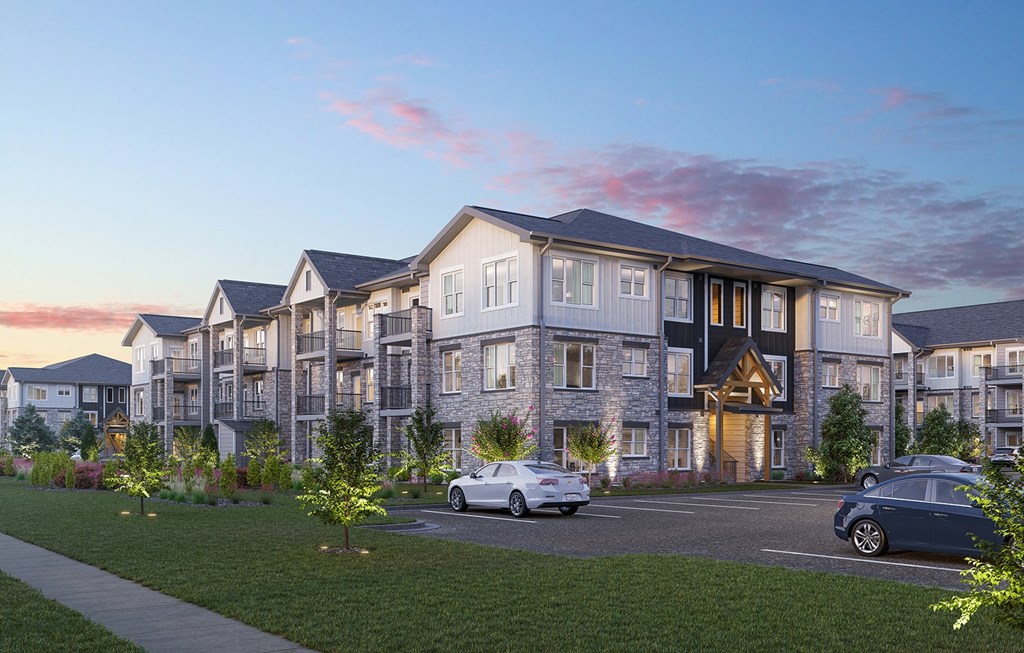 Dominium-Matlock Flats-Dusk Exterior Building Rendering