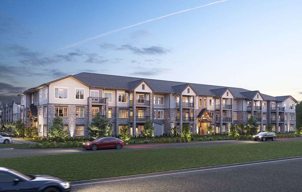 Dominium-Matlock Flats-Dusk Exterior Building Rendering