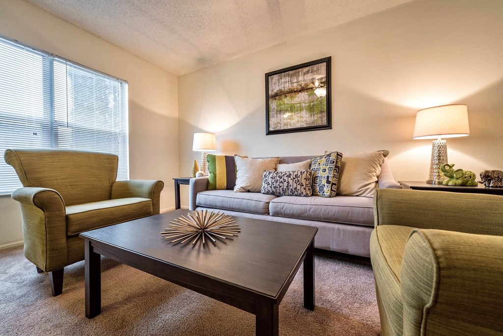 Stagged Living Room at Olive Branch Townhomes, Batavia