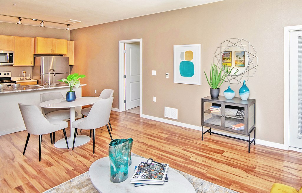 Living Area With Kitchen View at Scharbauer Flats, Midland