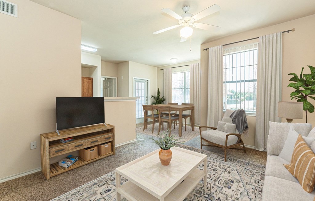 Modern Living Roomat The Cesera 55+ Apartments, Garland, TX 75040