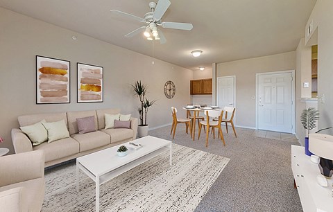 Dominium-The Portofino-Living and Dining Room at The Portofino 55+ Apartments, Pasadena, TX 77503