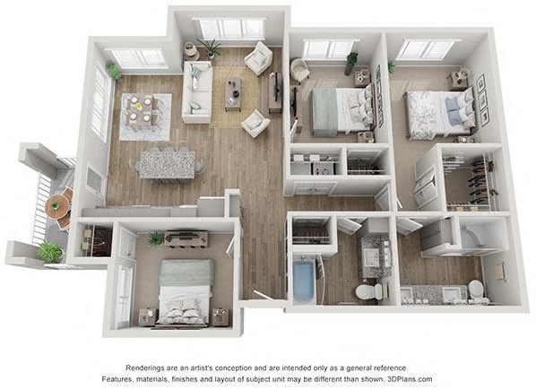 Reef at Riviera_3D_3 Bedroom Floor Plan_3A-AV