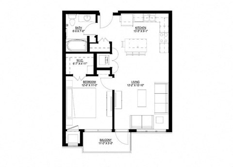 Union Flats_1 Bedroom Floor Plan