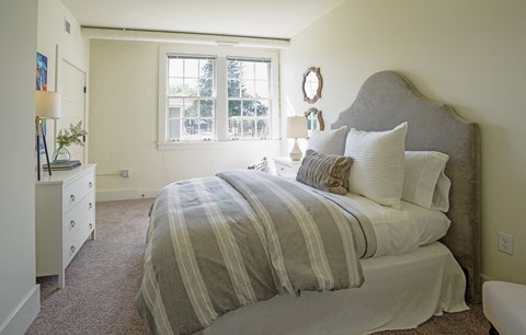 Model Bedroom with sunlight at Upper Post Flats, Fort Snelling, MN