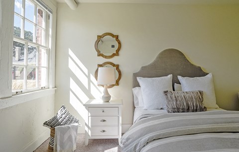 Modern Bedroom with cozy bed at Upper Post Flats, Fort Snelling, MN 55111