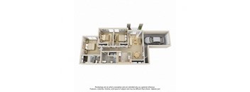 3 Bedroom Floor Plan at Villa Springs, Houston, Texas, 77090