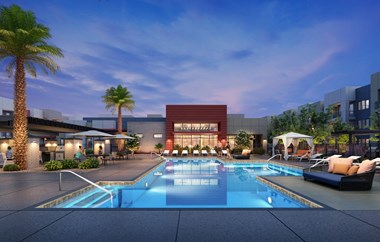 Dominium-Vista Ridge-Nighttime Outdoor Pool-Lounge Area Rendering - Photo Gallery 5