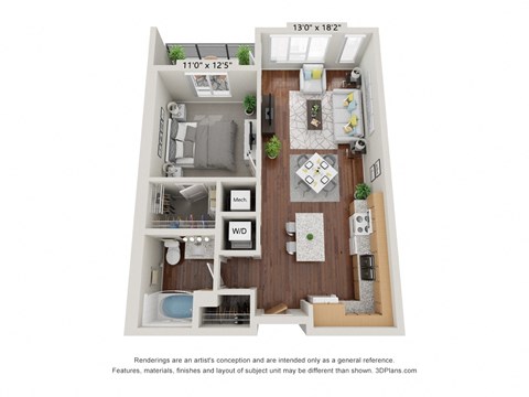 1 bed 1 bath 1B Floor Plan at 900 at Cleveland Park, Tennessee, 37207