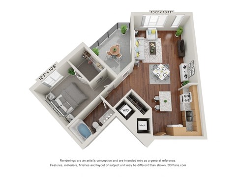 1 bed 1 bath 1E Floor Plan at 900 at Cleveland Park, Nashville, 37207