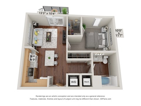 1 bed 1 bath 1G Floor Plan at 900 at Cleveland Park, Nashville, TN 37207