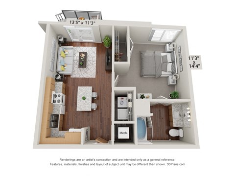 1 bed 1 bath 1H Floor Plan at 900 at Cleveland Park, Nashville, TN