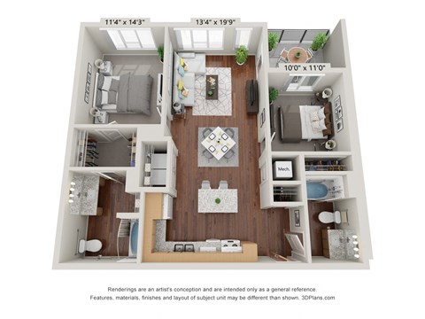2 bed 2 bath 2A ADA Floor Plan at 900 at Cleveland Park, Nashville Tennessee