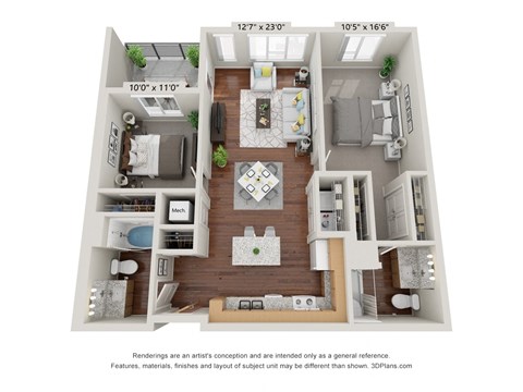 2 bed 2 bath 2B Floor Plan at 900 at Cleveland Park, Nashville, TN 37207