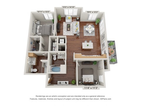 2 bed 2 bath 2C Floor Plan at 900 at Cleveland Park, Nashville, 37207