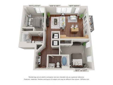 2 bed 2 bath 2D Floor Plan at 900 at Cleveland Park, Nashville Tennessee