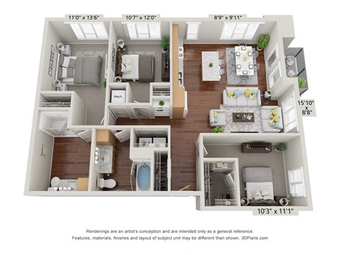 3 bed 2 bath 3B Floor Plan at 900 at Cleveland Park, Tennessee, 37207