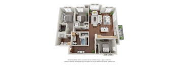3 bed 2 bath 3C Floor Plan at 900 at Cleveland Park, Tennessee