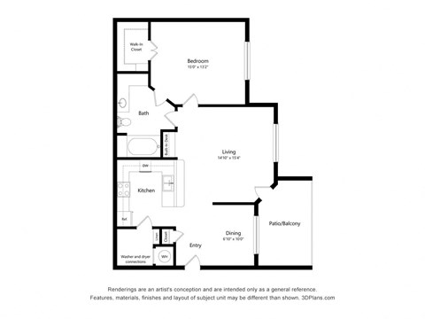 1 Bedroom Floor Plan at Alexander at Stonecrest Apartments, Georgia 