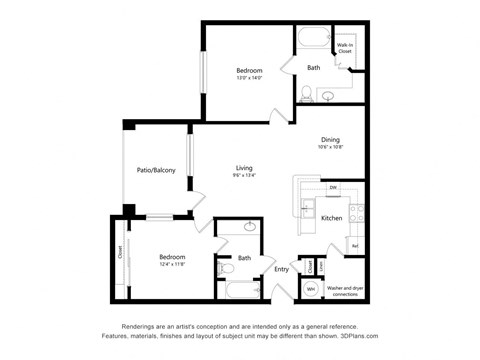 2 Bedroom 2 Bath Floor Plan at Alexander at Stonecrest Apartments, Lithonia, 30058