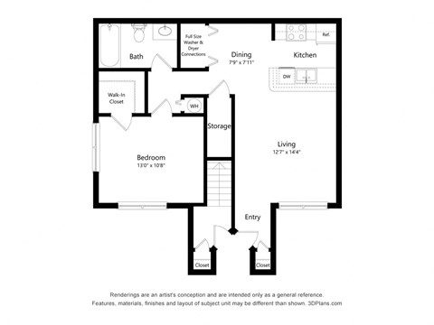 1 bedroom floor plan at Aria Landings, Fort Myers, 33916
