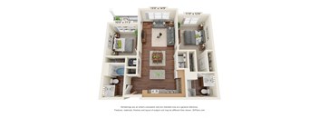 Ashlynn Ridge_3D_2 Bedroom B1 Floor Plan