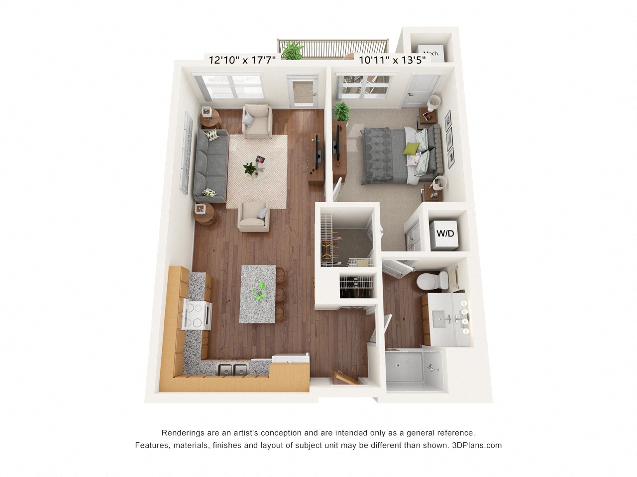 One Bedroom - B Floor Plan at Bren Road Station 55+ Apartments, Minnesota