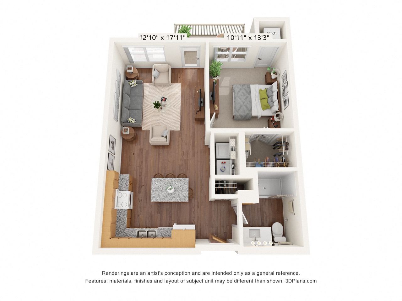 One Bedroom - C Floor Plan at Bren Road Station 55+ Apartments, Minnesota, 55343