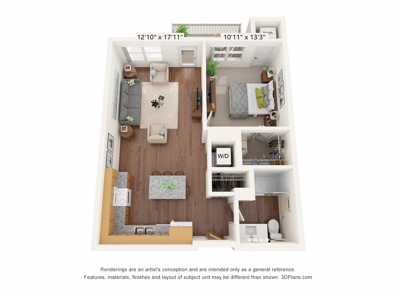 One Bedroom - D Floor Plan at Bren Road Station 55+ Apartments, Minnetonka, Minnesota