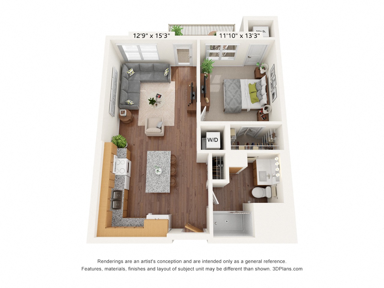 One Bedroom - F Floor Plan at Bren Road Station 55+ Apartments, Minnesota
