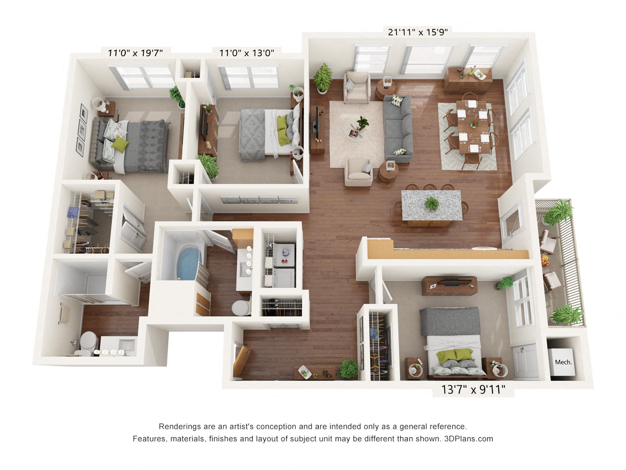 Three Bedroom - A Floor Plan at Bren Road Station 55+ Apartments, Minnesota, 55343