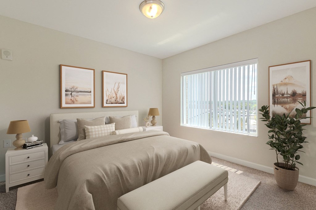Bedroom with cozy bed Bedroom with cozy bed at Shannon Reserve 55+ Apartments, Union City, Georgia