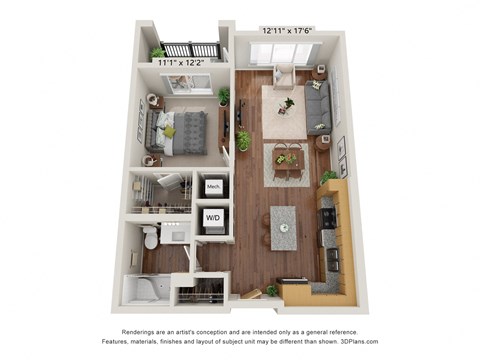 1A Floor Plan at Briar Park 55+ Apartments, Georgia, 30331